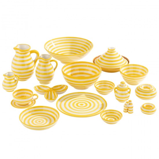 J-Line J Line série de vaisselle Jolipa Ashtray Granada Stripes Ceramic White Yellow Large.