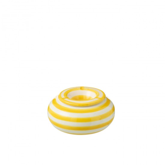 J Line Ashtray Granada Stripes Ceramic White Yellow Large L14xB14xH7 cm JLine 52161 by Jolipa 52161.