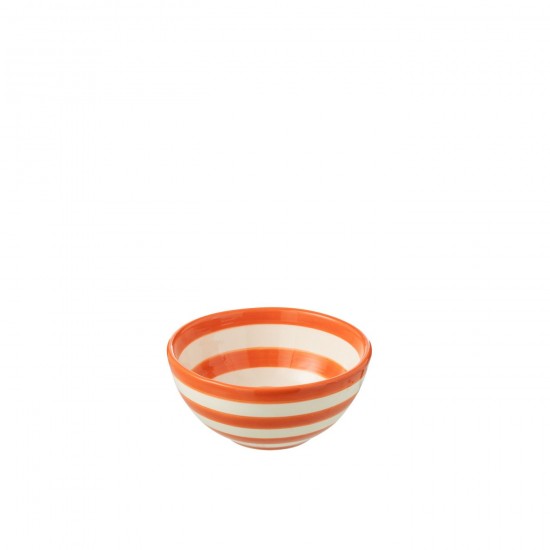 J Line Bowl Granada Stripes High Ceramic White Orange Small L14xB14xH7 cm JLine 52166 by Jolipa 52166.