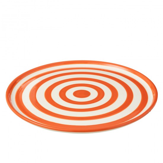 J Line Plate Granada Stripes Ceramic White Orange L34xB34xH3 cm JLine 52170 by Jolipa 52170.