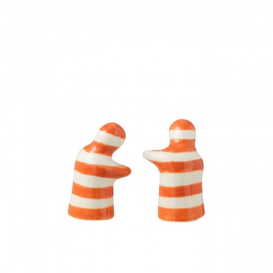 J-Line J Line série de vaisselle Jolipa Salt Pepper Granada Stripes Ceramic White Orange.
