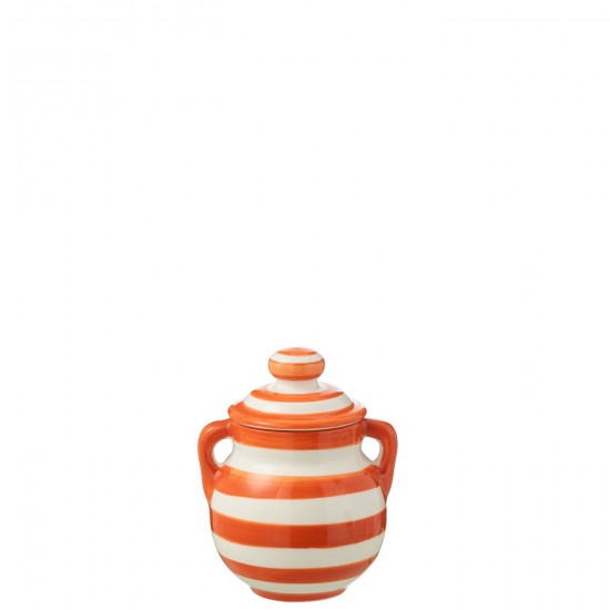 J Line Jar Granada Stripes Ceramic White Orange L16xB16xH21 cm JLine 52173 by Jolipa 52173.