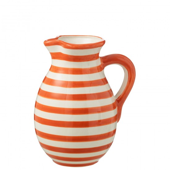 J Line Pitcher Granada Stripes Ceramic White Orange Large L20xB20xH26 cm JLine 52176 by Jolipa 52176.