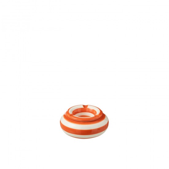 J Line Ashtray Granada Stripes Ceramic White Orange Small L11xB11xH5 cm JLine 52177 by Jolipa 52177.