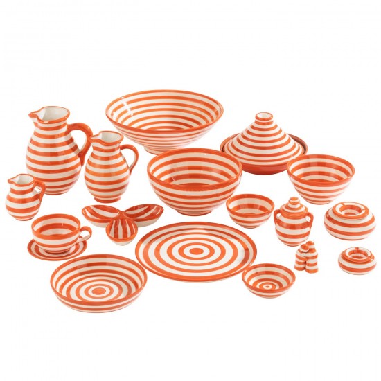 J-Line J Line série de vaisselle Jolipa Ashtray Granada Stripes Ceramic White Orange Large.