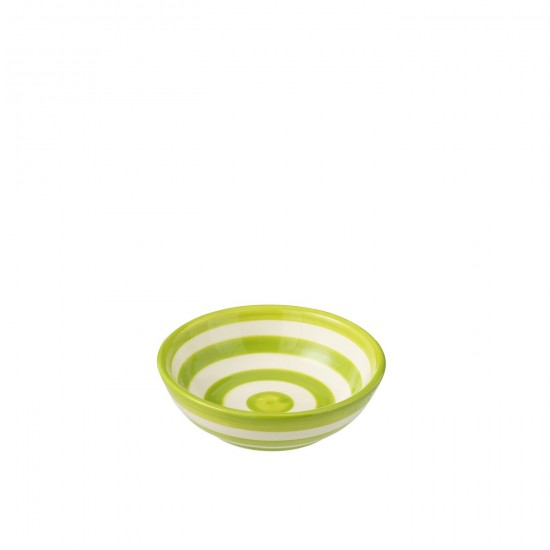 J Line Bowl Granada Stripes Low Ceramic White Green Small L14xB14xH6 cm JLine 52181 by Jolipa 52181.