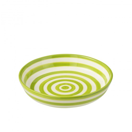 J Line Bowl Granada Stripes Low Ceramic White Green Large L25xB25xH6 cm JLine 52182 by Jolipa 52182.