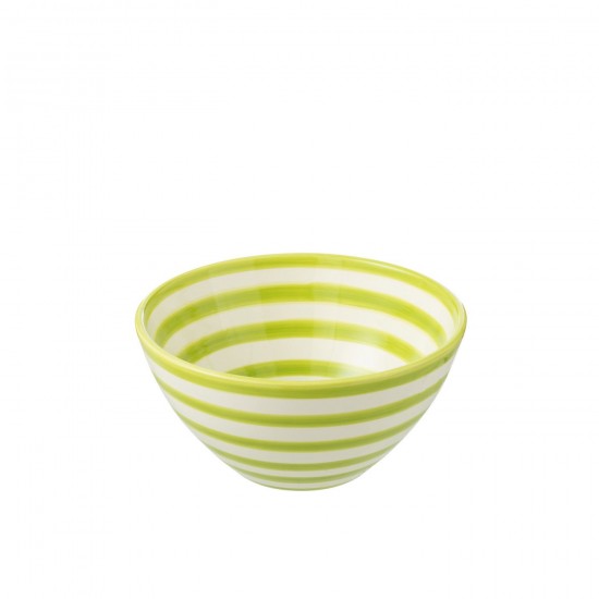 J Line Bowl Granada Stripes High Ceramic White Green Medium L22xB22xH10 cm JLine 52184 by Jolipa 52184.