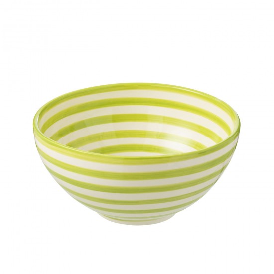 J Line Bowl Granada Stripes High Ceramic White Green Large L28xB28xH14 cm JLine 52185 by Jolipa 52185.