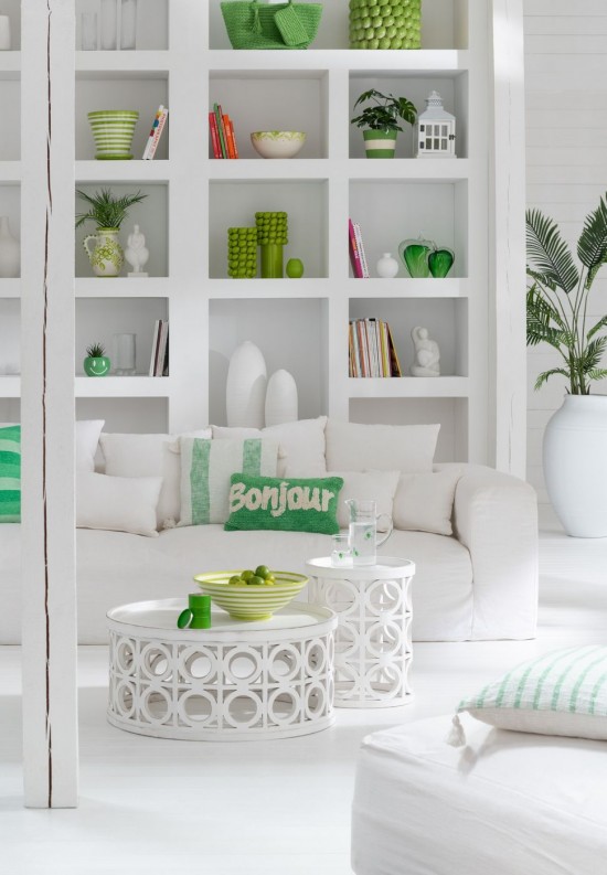 Jolipa Lebrillo Bowl Granada Stripes Ceramic White Green.