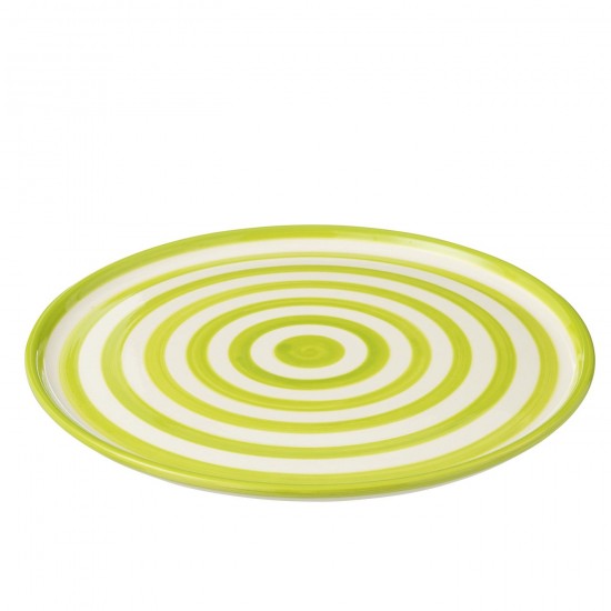 J Line Plate Granada Stripes Ceramic White Green L34xB34xH3 cm JLine 52187 by Jolipa 52187.
