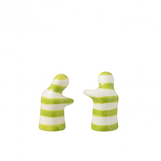 J-Line J Line série de vaisselle Jolipa Salt Pepper Granada Stripes Ceramic White Green.