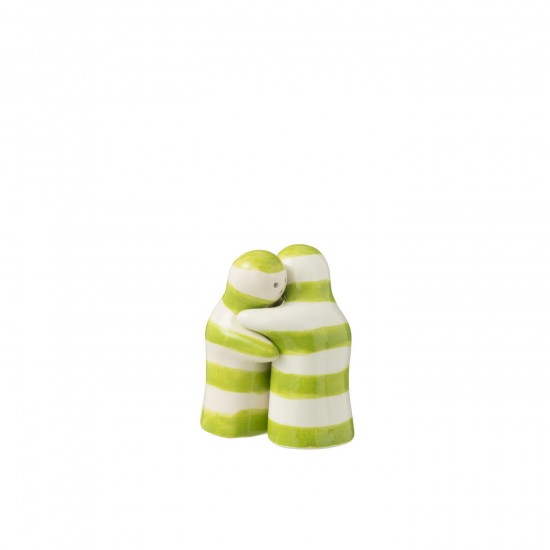 J Line Salt&Pepper Granada Stripes Ceramic White Green L7xB5xH8 cm JLine 52188 by Jolipa 52188.