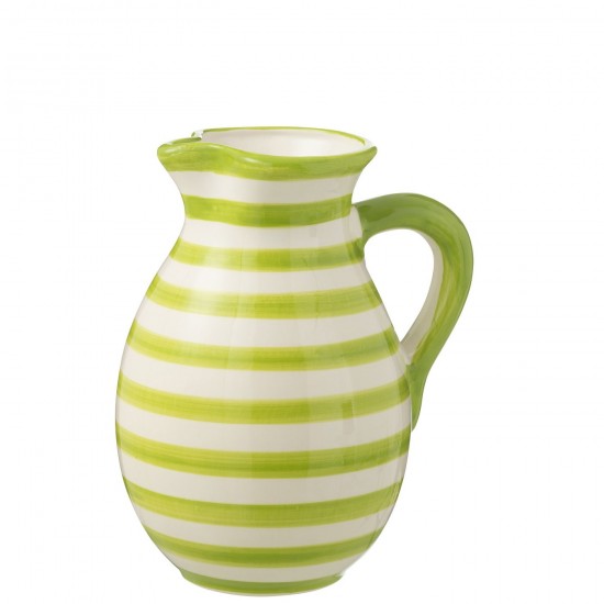 J Line Pitcher Granada Stripes Ceramic White Green Large L20xB20xH26 cm JLine 52193 by Jolipa 52193.
