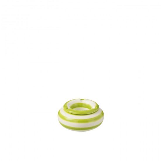 J Line Ashtray Granada Stripes Ceramic White Green Small L11xB11xH5 cm JLine 52194 by Jolipa 52194.
