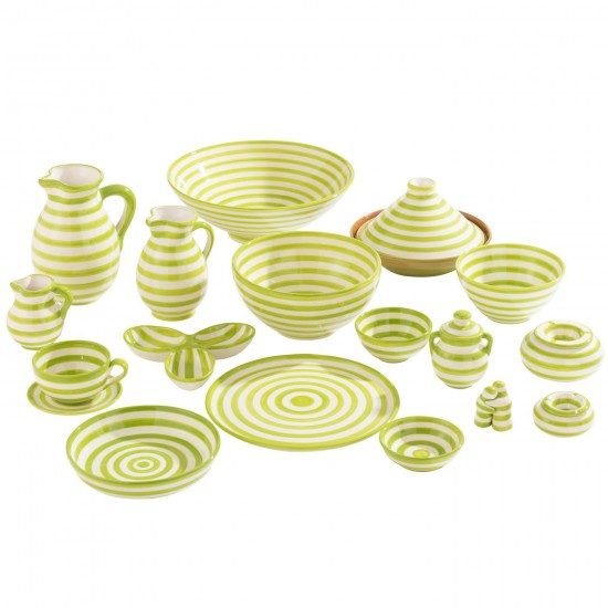 J-Line J Line série de vaisselle Jolipa Ashtray Granada Stripes Ceramic White Green Large.