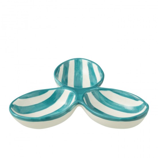 J Line Apero Dish Granada Stripes Clover Ceramic White Aqua L24xB24xH4 cm JLine 52197 by Jolipa 52197.