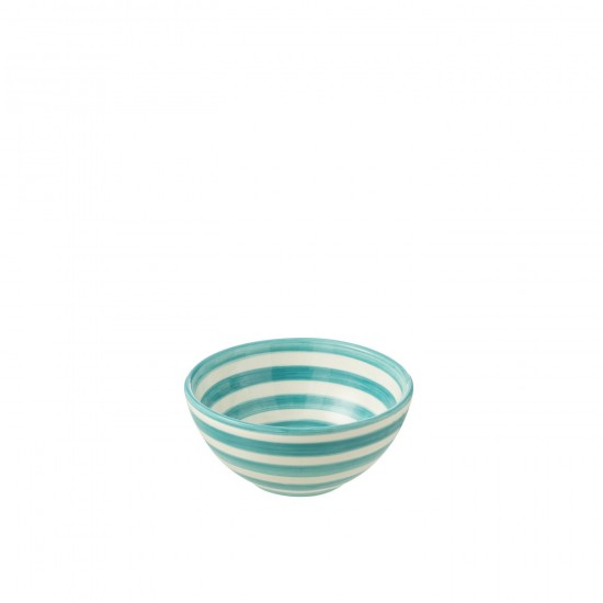 J Line Bowl Granada Stripes High Ceramic White Aqua Small L14xB14xH7 cm JLine 52200 by Jolipa 52200.