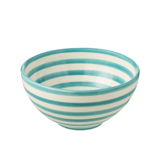 J Line Bowl Granada Stripes High Ceramic White Aqua Large L28xB28xH14 cm JLine 52202 by Jolipa 52202.