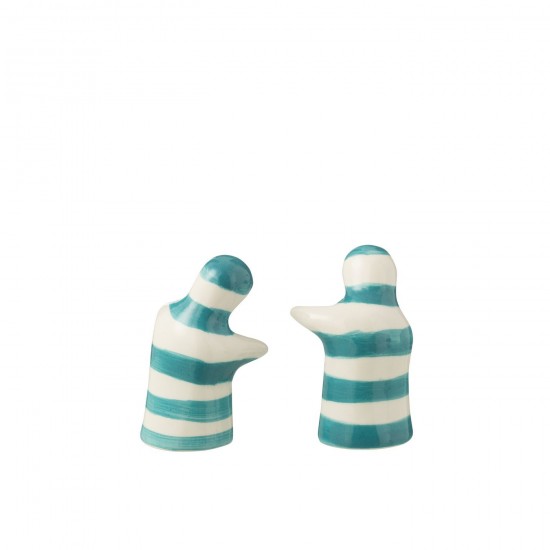 J-Line J Line série de vaisselle Jolipa Salt Pepper Granada Stripes Ceramic White Aqua.