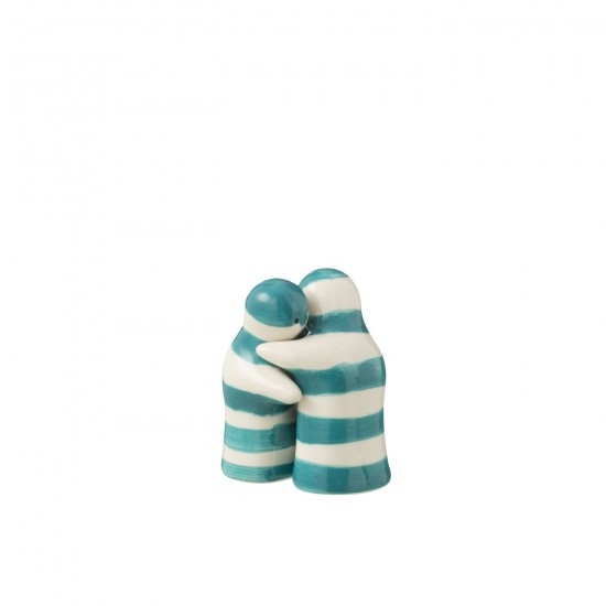 J Line Salt&Pepper Granada Stripes Ceramic White Aqua L7xB5xH8 cm JLine 52205 by Jolipa 52205.