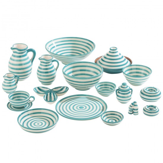 J-Line J Line série de vaisselle Jolipa Ashtray Granada Stripes Ceramic White Aqua Large.