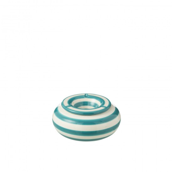 J Line Ashtray Granada Stripes Ceramic White Aqua Large L14xB14xH7 cm JLine 52212 by Jolipa 52212.
