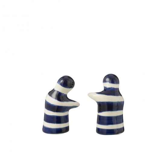 J-Line J Line série de vaisselle Jolipa Salt Pepper Granada Stripes Ceramic White Cobalto Blue.