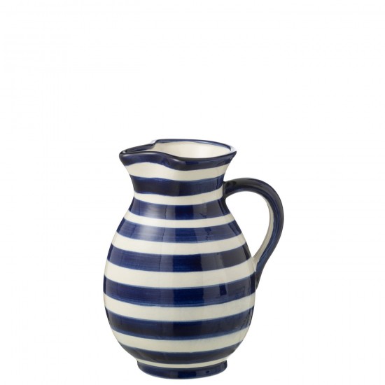 J Line Pitcher Granada Stripes Ceramic White Cobalto Blue Medium L17xB17xH21 cm JLine 52226 by Jolipa 52226.