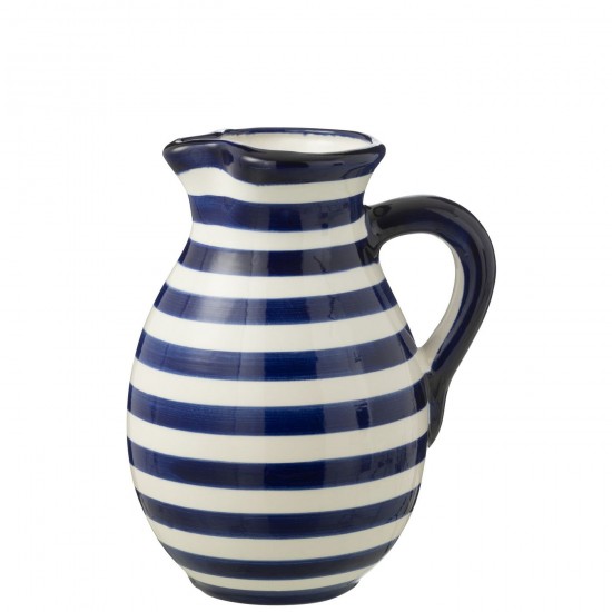 J Line Pitcher Granada Stripes Ceramic White Cobalto Blue Large L20xB20xH26 cm JLine 52227 by Jolipa 52227.