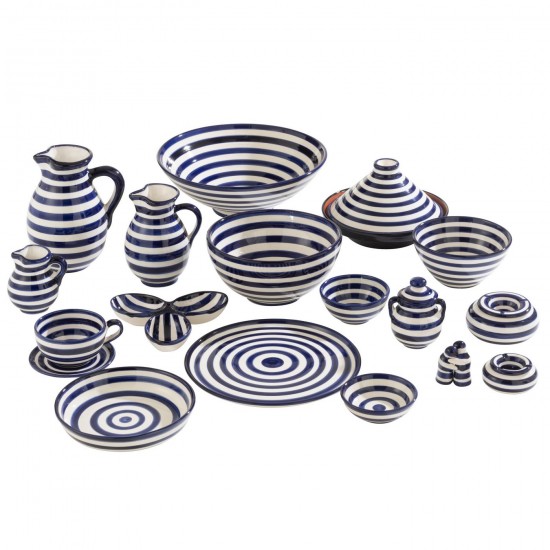 J-Line J Line série de vaisselle Jolipa Ashtray Granada Stripes Ceramic White Cobalto Blue Large.