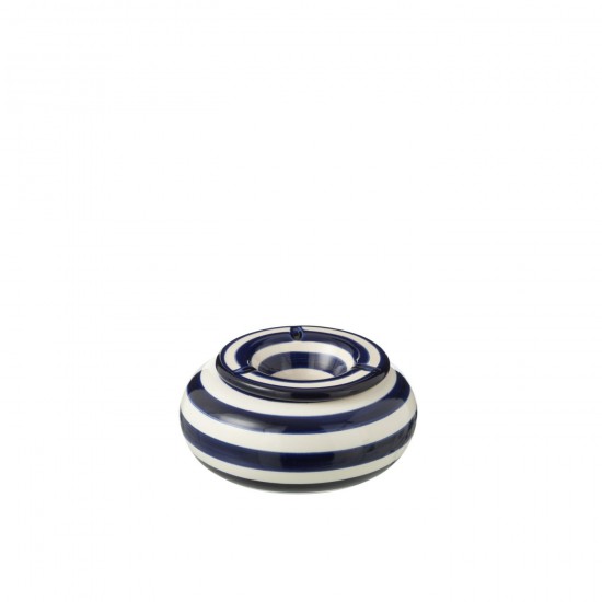 J Line Ashtray Granada Stripes Ceramic White Cobalto Blue Large L14xB14xH7 cm JLine 52229 by Jolipa 52229.