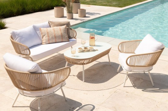 Jolipa Set 3 Sedie Poa Metallo/Rattan Bianco.
