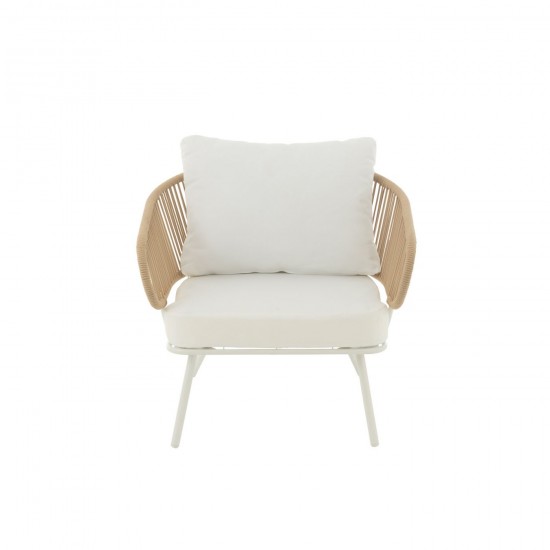 J-Line Set 3 Sedie Poa Metallo/Rattan Bianco.