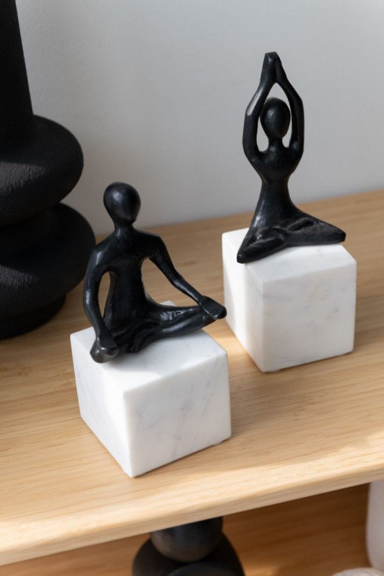 Jolipa Statue Yoga Aluminium Marbre Noir Blanc Assortiment De 2.