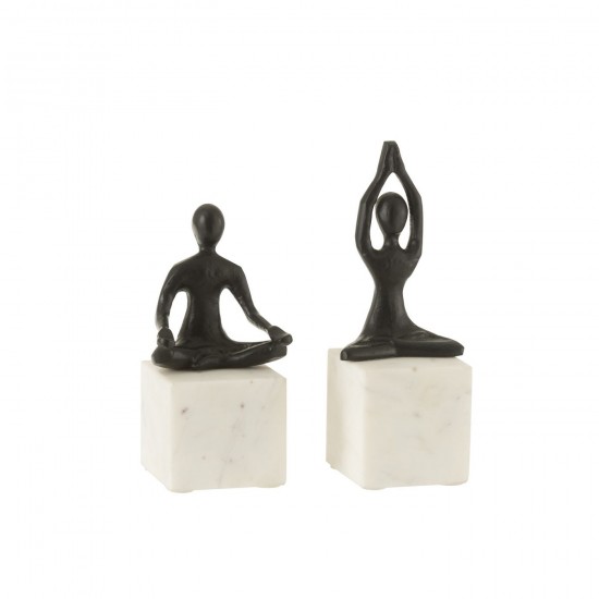 J Line Statue Yoga Aluminium Marbre Noir Blanc L10xB8xH20 cm JLine 52283 by Jolipa 52283 Assortiment de 2 pcs.