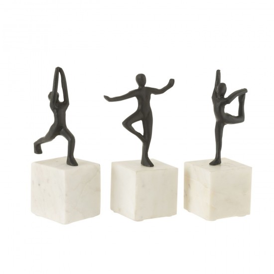 J Line Statue Gymnastique Aluminium Marbre Noir Blanc L13xB8xH23 cm JLine 52285 by Jolipa 52285 Assortiment de 3 pcs.