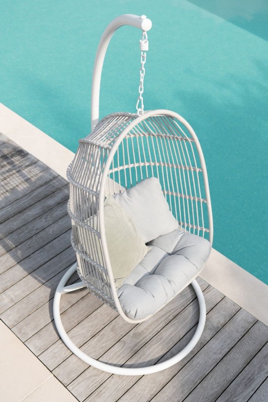 J Line Fauteuil Suspendu Egga Acier Corde Gris L120xB83xH63 cm JLine 52361 by Jolipa 52361.