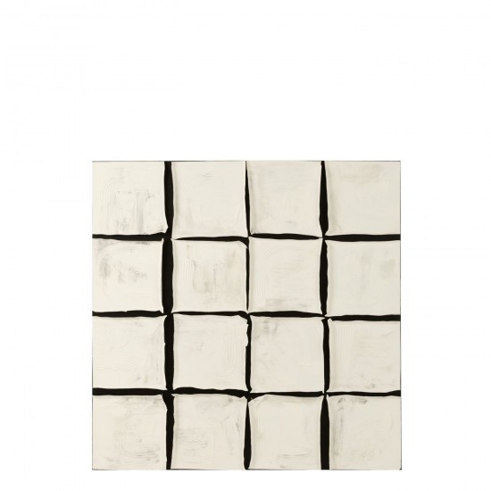 J Line Peinture Carre Acrylique Toile Blanc Noir L123xB6xH123 cm JLine 52387 by Jolipa 52387.