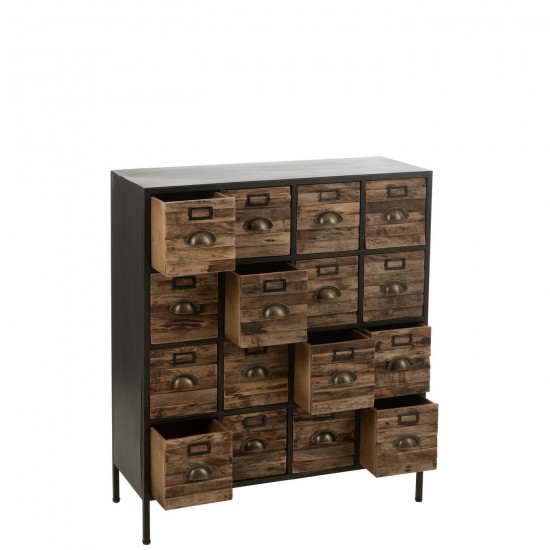 J-Line Armario 16 Cajones Madera/Metal Marrón.