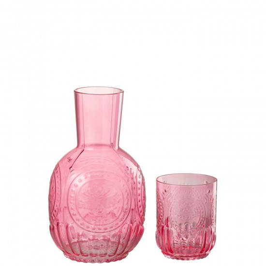J Line Carafe+Verre Maya Verre Fushia L11xB11xH22 cm JLine 52613 by Jolipa 52613.