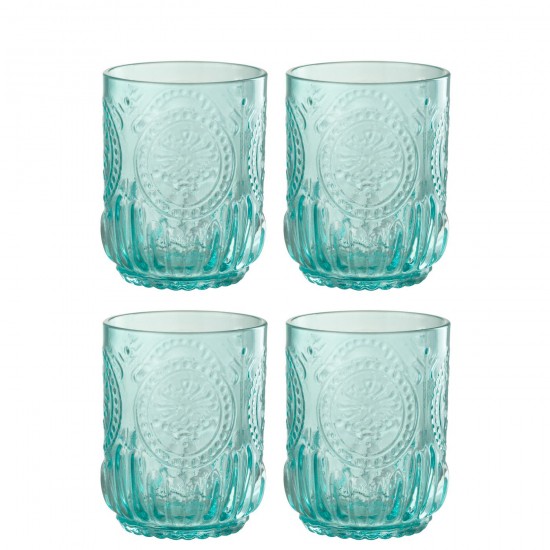 J Line Giftbox 4 Verre A Boire Maya Verre Turquoise L7xB7xH9 cm JLine 52616 by Jolipa 52616.