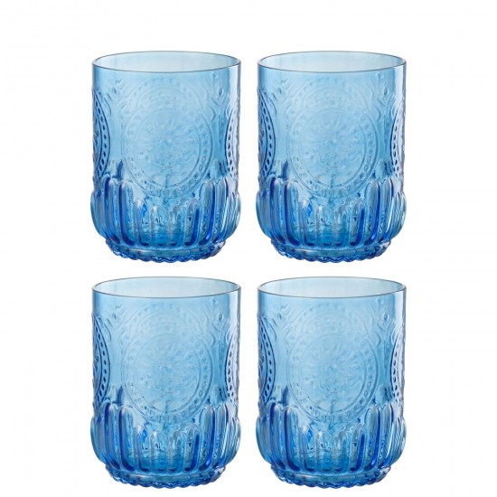 J Line Giftbox 4 Verre A Boire Maya Verre Bleu L7xB7xH9 cm JLine 52618 by Jolipa 52618.