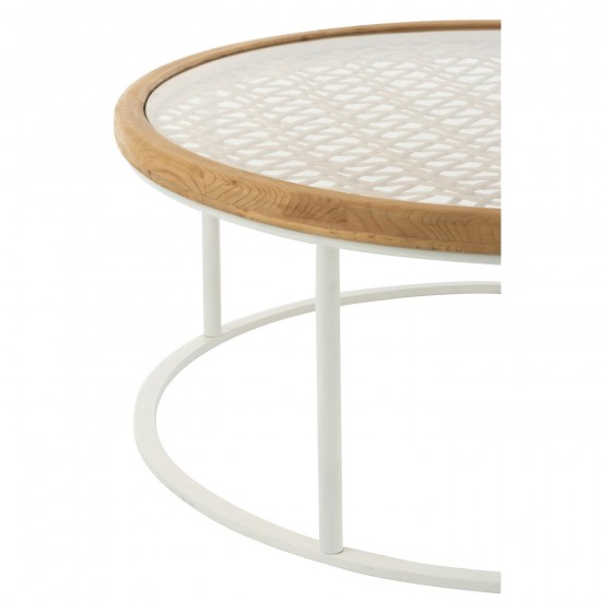 J-Line J Line tables de salon basse Jolipa Table Basse Mati Bois D Epice Fer Naturel Blanc.