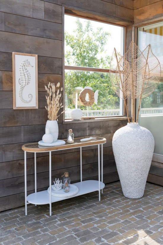 J-Line Console Mati Legno Di Abete/Ferro Naturale/Bianco.