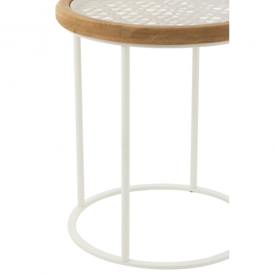 J-Line J Line tables d appoint bouts de canapé Jolipa Table Gigogne Mati Bois D Epice Fer Naturel Blanc.