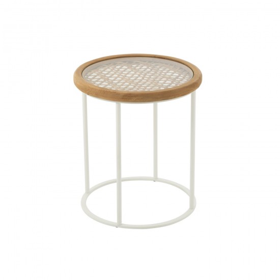 J Line Table Gigogne Mati Bois D'Epice Fer Naturel Blanc L50xB50xH56 cm JLine 52622 by Jolipa 52622.