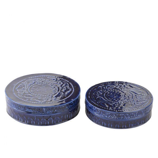 J-Line J Line pots potiches avec couvecle Jolipa Set De 2 Boites Nag Bleu Large.