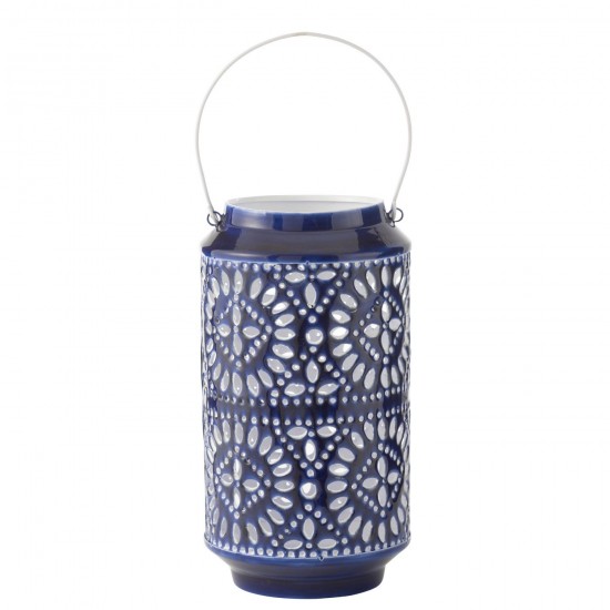 J Line Lanterne Nag Metal Bleu Blanc Large L18xB18xH33 cm JLine 52642 by Jolipa 52642.