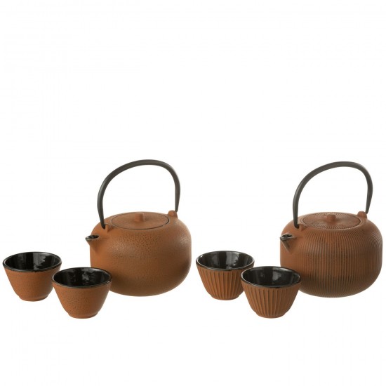 J-Line J Line théières Jolipa Boite 1 Theiere Metal Marron Assortiment De 2.